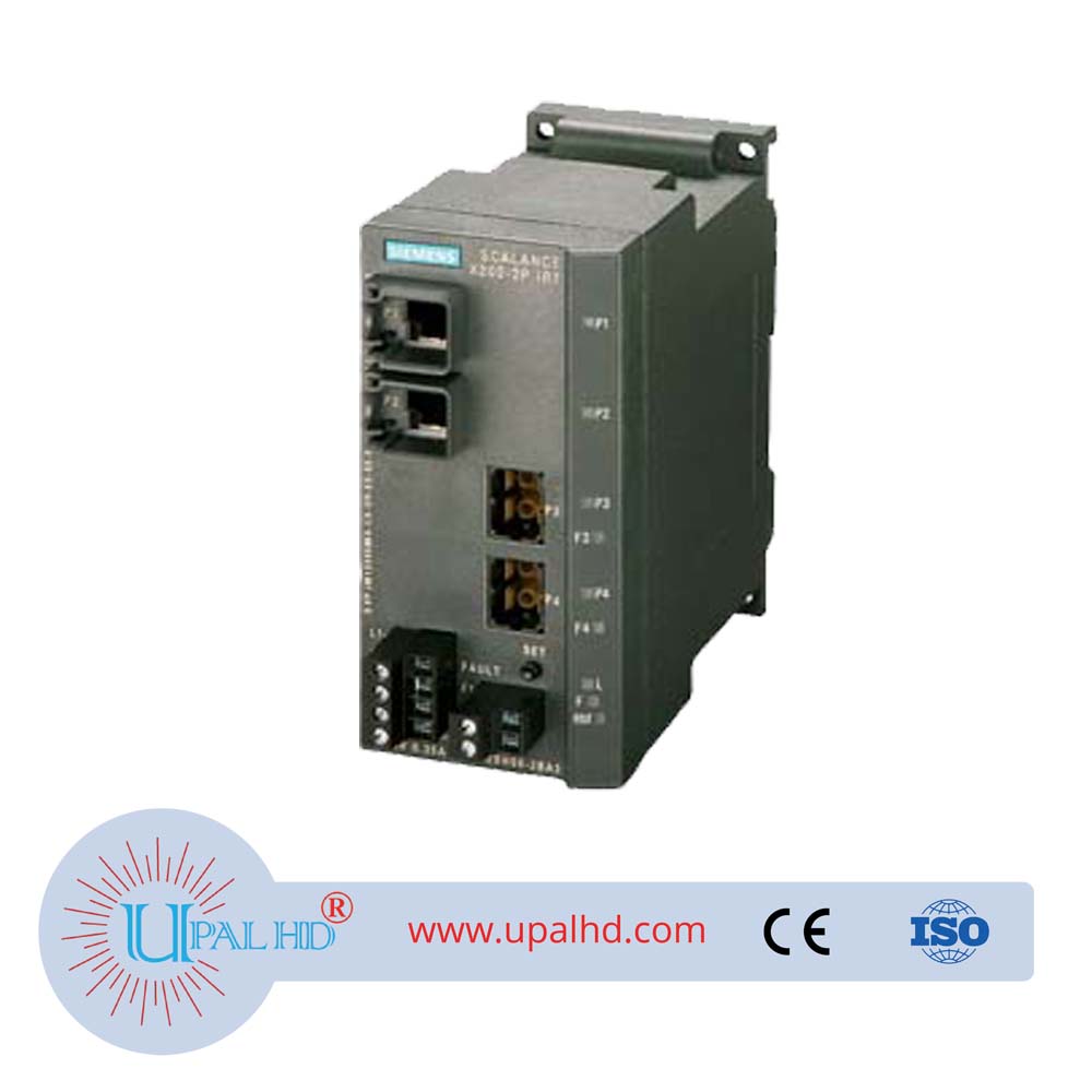 SCALANCE X202-2PIRT managed IE IRT switch, 2 x 10/100 Mb it/s RJ45 port, 2 x 100 Mbit/s POF SC RJ ports, error signaling contact with set button.