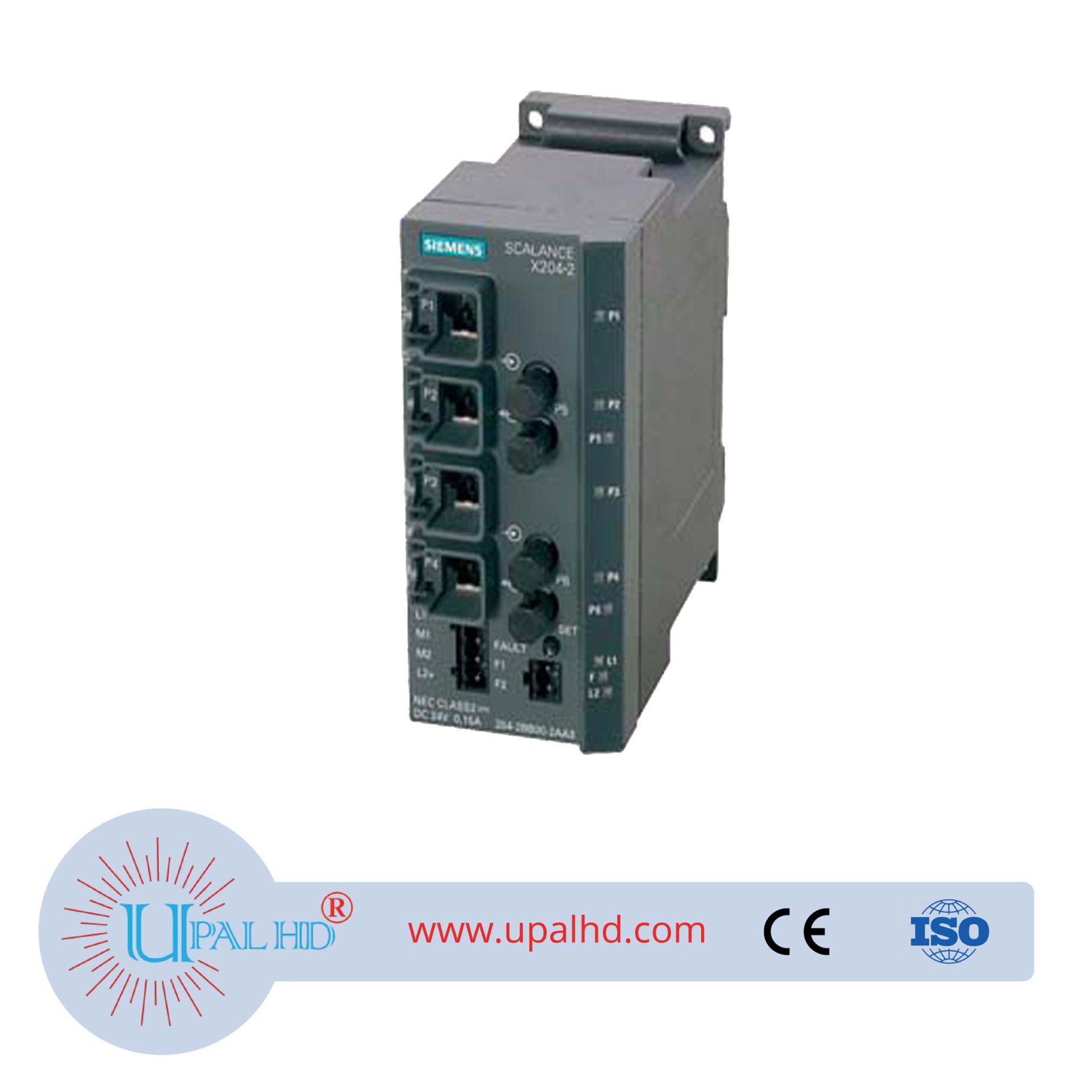 SCALANCE X204-2, managed IE switch, 4 x 10/100 Mbit/s RJ45 port, 2 x 100 Mbit/s multi-mode BFOC, LED diagnostics, error signaling contact with se